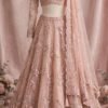 Blush pink net designer bridal lehenga with silver sequins, cutdana and matching net dupatta by NoorNoorani